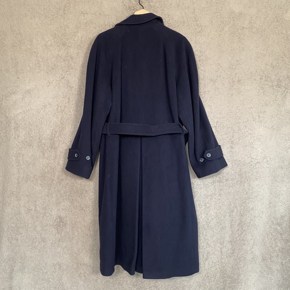 Vintage Nelson Stuart Mens Wool Belted Overcoat 38R Navy Blue Long Coat Trench - Picture 7 of 14